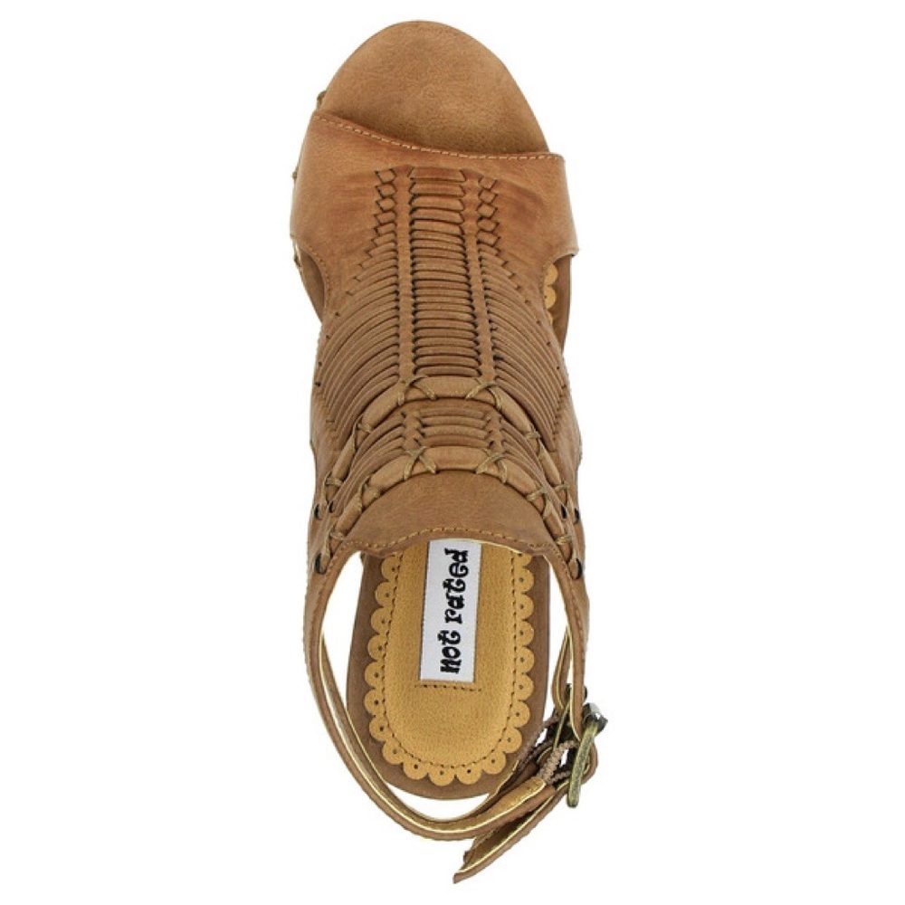 Not Rated Tan Braided Cutout Wedge Sandals - Picture 3 of 3